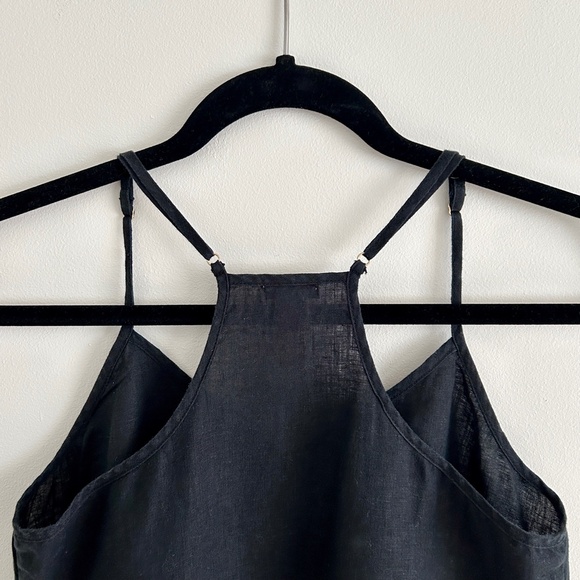 J. Crew Factory Black Linen Tank Top Peplum Spaghetti Straps Racerback Size 0 - Picture 9 of 13